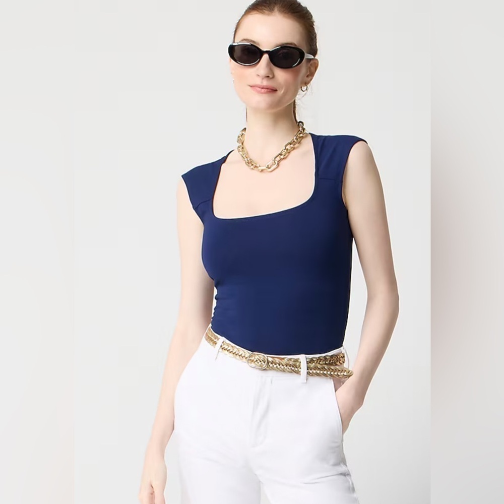 J crew Cap-sleeve stretch cotton-blend squareneck tank top XS